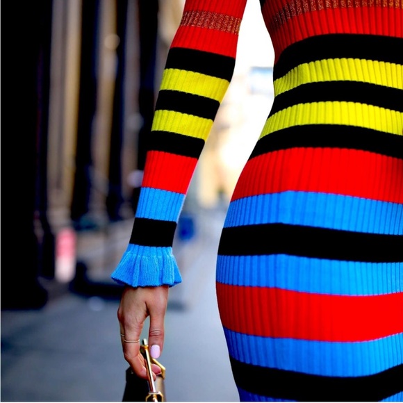 Opening Cermony Rib Knit Primary Color Metallic Dress - Picture 4 of 10